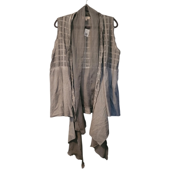 Women's Sage Cotton Chiffon Lightweight Open Front Waterfall Layering Vest Sz L - Picture 1 of 13
